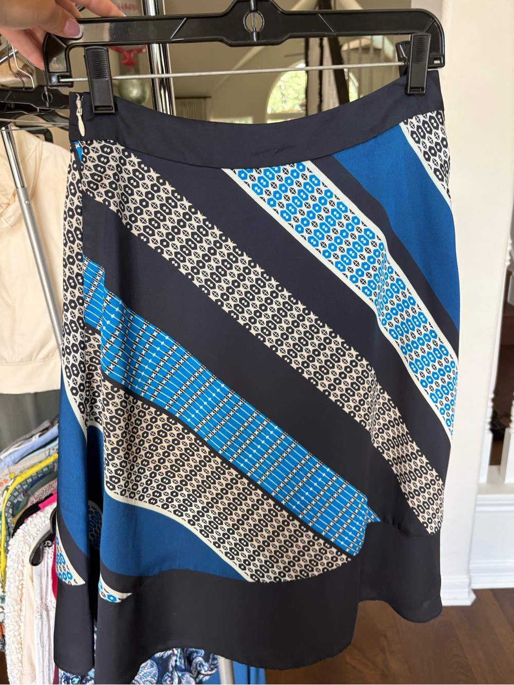 Ann Taylor Blue and Black Patterned A-Line Skirt